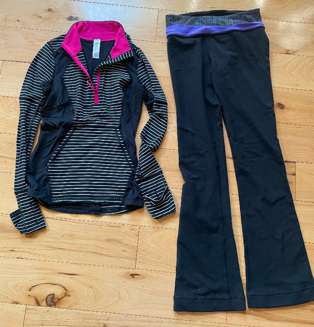 Ivivva size 12 flared leggings and 1/4 zip sweater, both for $25 in Kids & Youth in Charlottetown