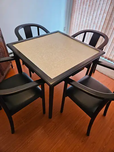 Square Game / Mahjong Table with 4 Armchairs Set, View more
