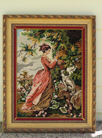 TOILE  AU PETIT POINT AVEC BEL ENCADREMENT