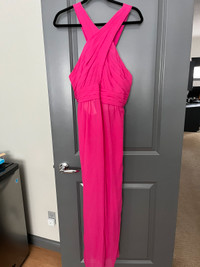 Pink Chiffon High Neck Formal Jumpsuit Pleated Waist - L