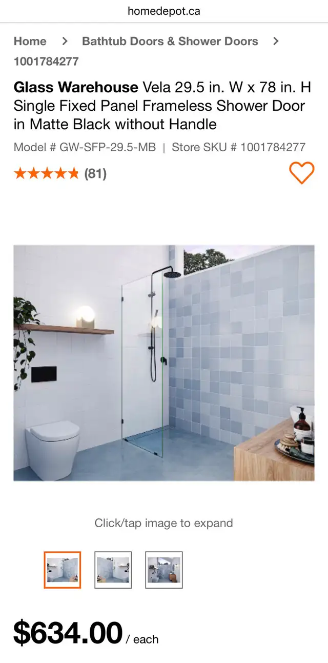 Glass Frameless Shower Door in Matte black (still in box)62863274074883121