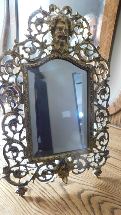 Antique Victorian Brass Beveled Dresser Mirror, View more