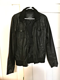 Men's Black Leather Jacket - Medium