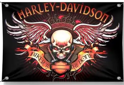 3' x 5' Harley motorcycle banner.