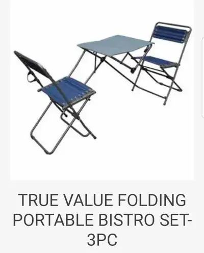 Folding Bistro 2 chairs and table Set for $30, View more