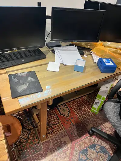 Large Solid Pine Computer or Office Desk Table w/ Glass Top, View more