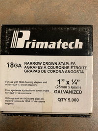 Primatech 18GA Galvanized Narrow Crown Staples 1” X 1/4” (5000)