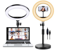 Selfie Ring Light with Stand and Phone Holder, 10'' Dimmable Des