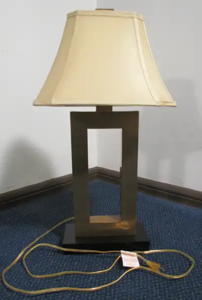 VINTAGE 28.5" Heavy Brass Geometric Table Lamp with Lampshade, View more
