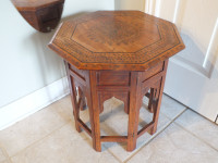 ANGLO INDIAN BRASS INLAID FOLDING END TABLE