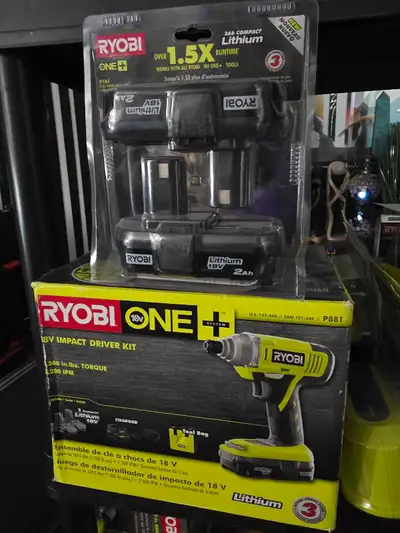 Ryobi 18v impact gun bnib #p881 with 2 extra bn batteries, View more