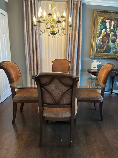 Authentic Bombay Square Glass Dining Table - 54” & 4 chairs, View more