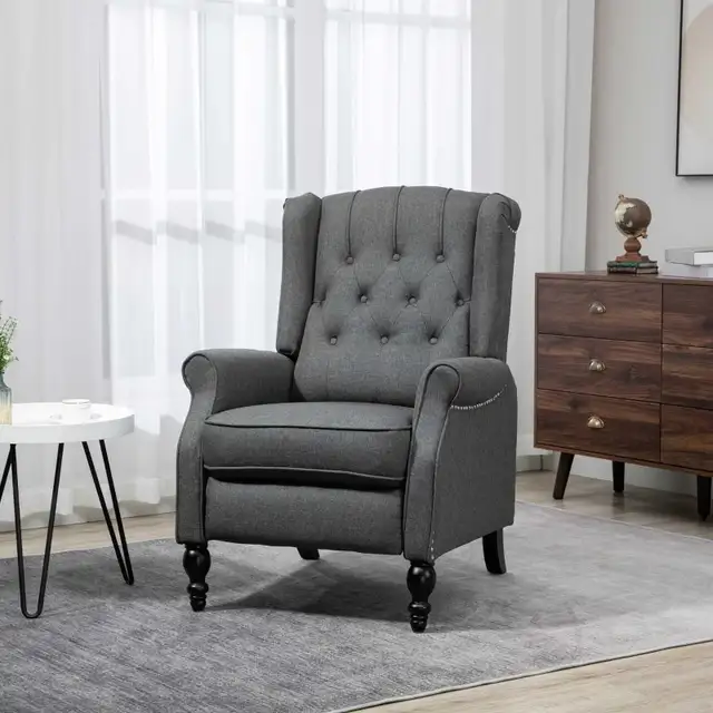 Wingback Reclining Chair with Footrest, Button Tufted Recliner C in Chairs & Recliners in Markham / York Region - Image 8