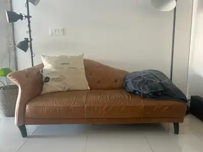 Cognac Leather Chesterfield Chaise Lounge – Revolve ($5500 New), View more