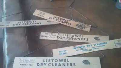 5 Old Listowel Dry Cleaners Wire Hangers with Advertising, View more