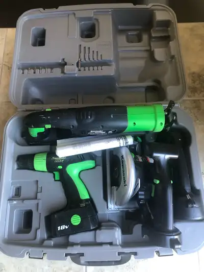 Kawasaki set of power cordless tools, View more