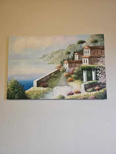 Beatiful depiction of an Italian coastal charm tastefully garnished with beautiful flower gardens ar...