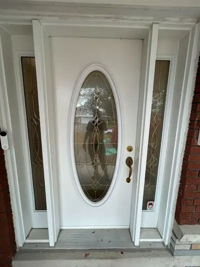 entry door with oval window and two side lights, View more