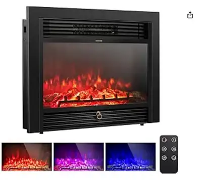 28.5'' Electric Fireplace Insert - Recessed, Freestanding, 3 Fla, View more