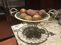 Metal Fruit Bowl with Frosted Fruits 16 inches wide