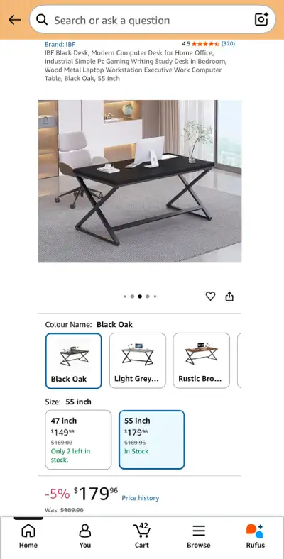Black Modern Desk Wood Metal Workstation Black Oak, 55", View more