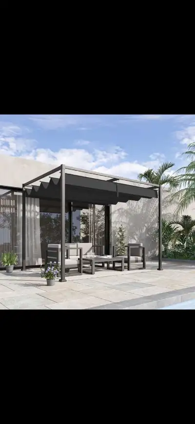 10*7Patio Pergola with Retractable Canopy, Outdoor Sun Shelte, View more