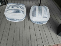 Cream Pouf Seat with Blue Stripes