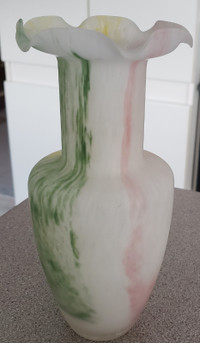 VINTAGE MURANO FROSTED GLASS VASE  8" - MULTI-COLORED