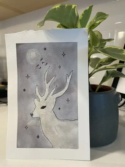 Watercolor Silver Deer painting, View more