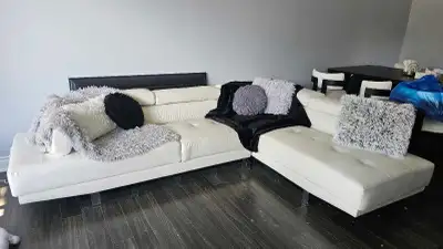 White Sectional Sofa with cushions and blanket included! , View more