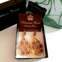 "Bhawana Clark"/SterlingSilver Gold Plated/Amethyst Earrings,New