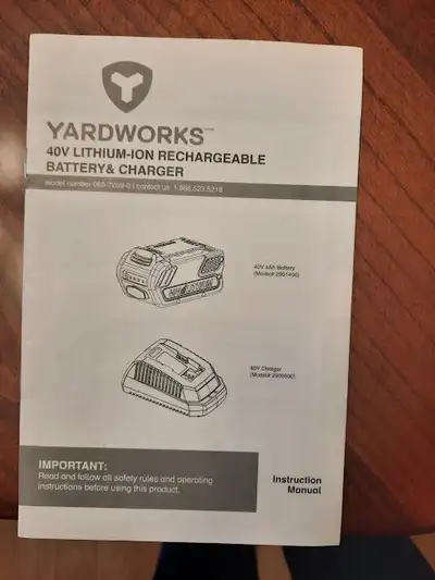 Yardworks lawnmower 40V Lithium-ion rechargeable battery charger, View more