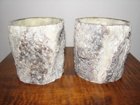 Faux Bois Birch Wood Ceramic Planters, Candle Holders PAIR (2)