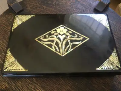 Art Nouveau Mother of Pearl Black Lacquered Jewelry Box, c.1910, View more