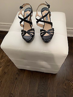 PRADA VERNICE SAFFIANO LEATHER SANDALS IN BLACK - SIZE 6.5 in Women's - Shoes in City of Toronto