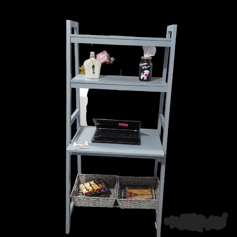 4 tier shelf display unit or ladder desk refinished in dark grey