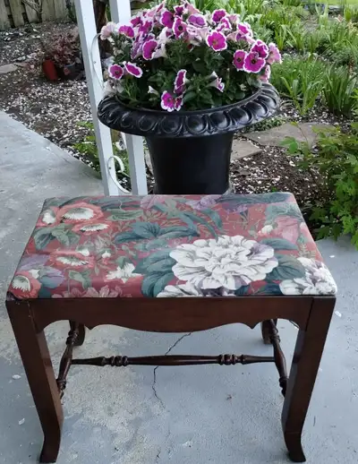 Pretty Antique Solid Walnut Wood Stool Vanity Desk Entrance, View more