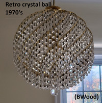 Light - Retro Light, Pendant Crystal Ball, Gold Spiral, 1970's