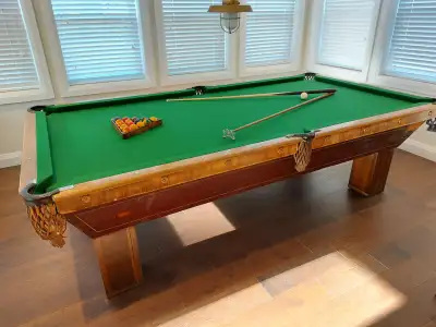 5' x 9' (OD) Brunswick Pool Table. 3 pc slate top. Built in 1952. Was removed from a Sarnia pool hal...