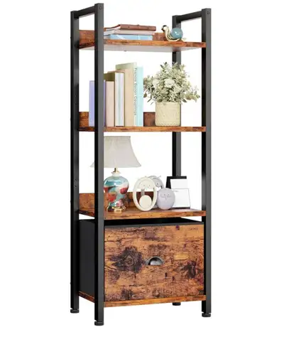 4 Tier Bookshelf with  Drawer, Tall Bookcase with Shelves, View more