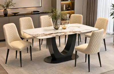 Modern Luxury Dining Table Set – 7PC Marble & Leather, View more