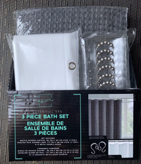 NEW 3 pc Shower curtain, liner and double hooks bath set