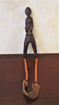 Antique Wood And Leather Slingshot Hand Carved Primitive Figure