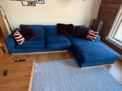 Blue Velvet Sectional Sofa with Chaise, View more