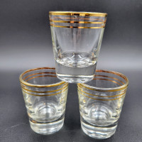 Vintage Shot Glasses Gold Rim Clear Art Deco MCM Set Of 3 Read