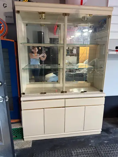 Glass cabinet with drawers and storage, View more