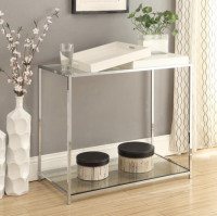 Convenience Concepts Clear Glass Console Table in Chrome Metal