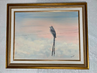 Original Oil Painting......."Bird on a Wire"