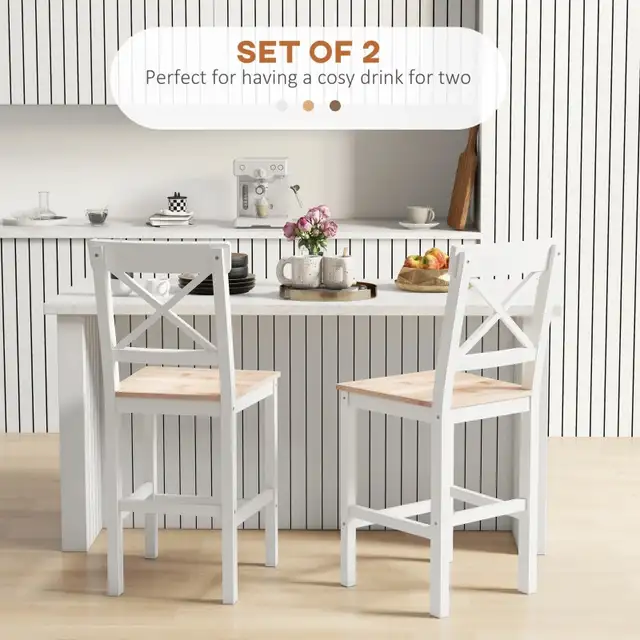 Counter Height Stool, Farmhouse Bar Stool with Backs, Solid Wood in Chairs & Recliners in Markham / York Region - Image 3