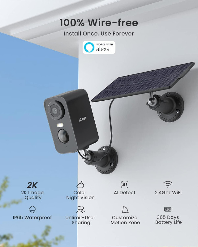 Solar Security 2k WiFi Cameras Wireless Outdoor with Solar Panel in Security Systems in Markham / York Region - Image 2